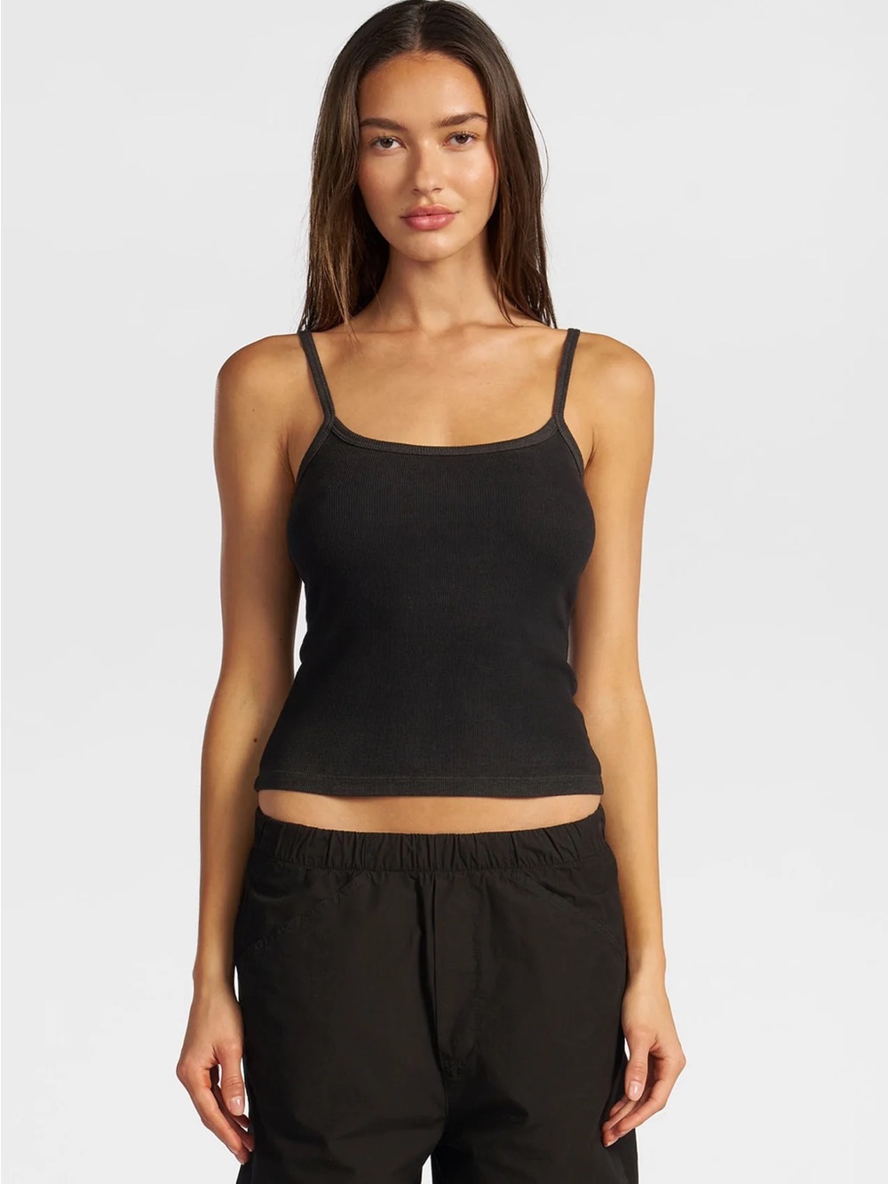Black cotton citizen Verona Ribbed Spaghetti Strap Tank Top
